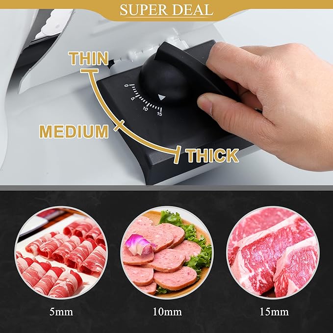 SUPER DEAL Premium Electric Food Meat Slicer - 7.5inch Stainless Steel Blade Home Kitchen Deli Meat Food Vegetable Cheese Cutter - Thickness Adjustable - Spacious Sliding Carriage - Easy to Clean