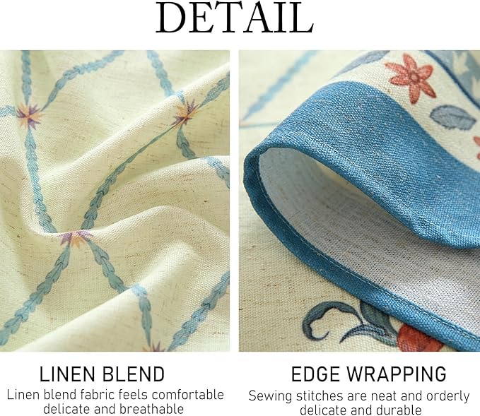 ISAENNE Designer Linen Floral Long Rectangle Tablecloth,Light Green Farmhouse Durable Table Cloth,Washable Decor Tablecloths for Dining Kitchen Thanksgiving Christmas,63"*94"-Floralsea B
