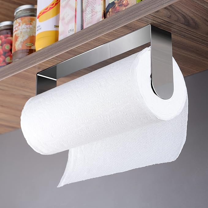 ZUNTO Adhesive Paper Towel Holder, Under Cabinet Paper Towel Rack for Kitchen - Great Space Saver, SUS 304 Stainless Steel (Polished)