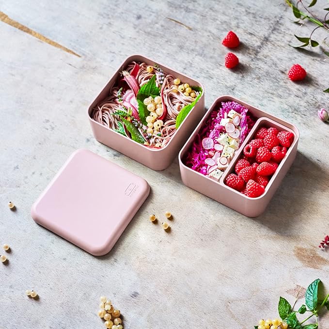 monbento - Large Bento Lunch Box MB Square Litchi with 2 Compartments - 57 oz - Leakproof Lunch Box for Work/Picnic/Meal Prep - BPA Free - Microwave & Dishwasher Safe - Pink