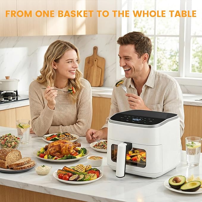 Sweetcrispy Air Fryer 4 Quart with Window, 1500W Digital Airfryer with 8 Presets, 60-Min Timer, Max 400°F, Auto Shut Off & Nonstick Dishwasher Safe Basket, Shake Reminder for Small Kitchen