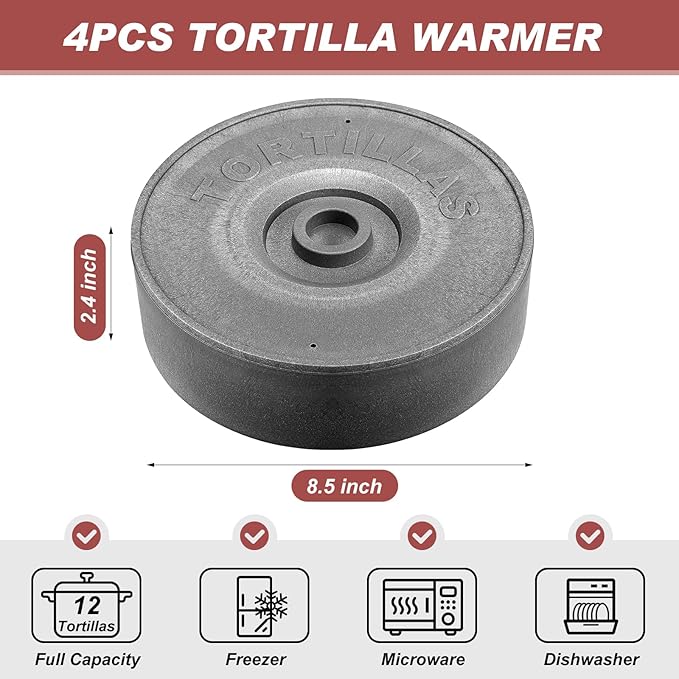Sabary 4 Pcs Tortilla Warmer with Lid 8.5 x 2.4 Inch Robust Plastic Tortilla Holder Taco Keeper Pancake Waffles Food Container Microwave Save for Mexican Night Fiesta Party Home Restaurant Bar (Gray)
