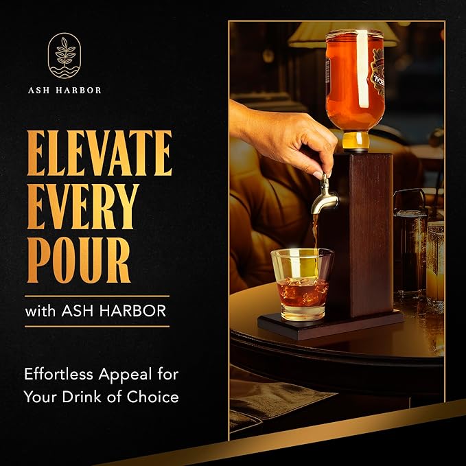 Countertop Liquor Dispenser for Home Bars – Wooden Whiskey Dispenser with Food-Safe All-Metal Valve – Bourbon Decanter & Whiskey Decanter for a Classy Presentation, Alcohol Gifts for Men by Ash Harbor