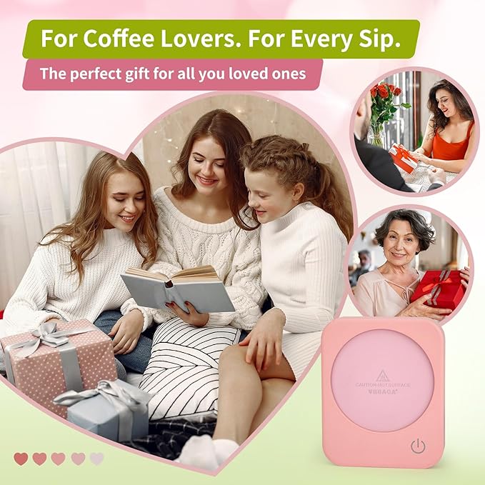 VOBAGA Coffee Mug Warmer for Desk with Auto Shut Off & 3-Temp Settings, Coffee Cup Warmer Galentines Day Gift Home Office Accessory, Perfect for Coffee, Tea, Milk (No Mug)