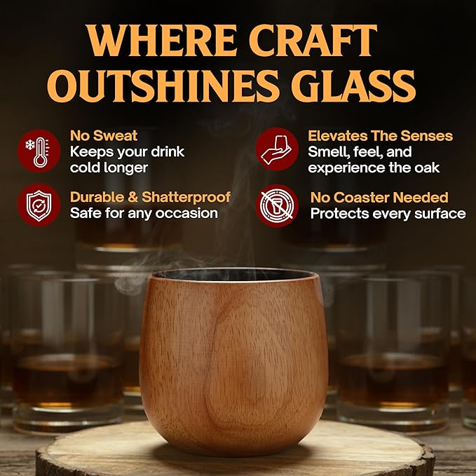 The Original Charred Wooden Bourbon Drinking Glass Bourbon Gifts for Men | Whiskey Glasses For Dad | Great Whiskey Gifts for Men Who Have Everything | Perfect Presents For Boyfriend or Dad (2 Pack)