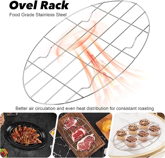 13” Roaster Pan with Lid and Rack, Small Enamel Roaster Pan with Oval Roasting Rack, Granite Baking Pot for Chicken Turkey Lamb, Heat Resistant, Oven/Dishwasher/All Stovestops Compatible