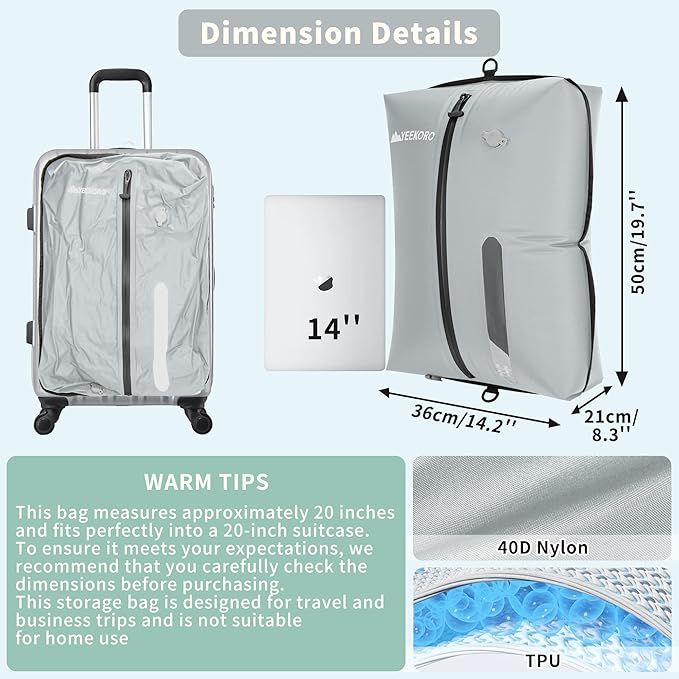 Vacuum Bag for Travel, Professional IPX8 Waterproof Reusable Vacuum Compression Bags for Travel Suitcases, Durable Space Saver Bag(1 Large,No Pump)