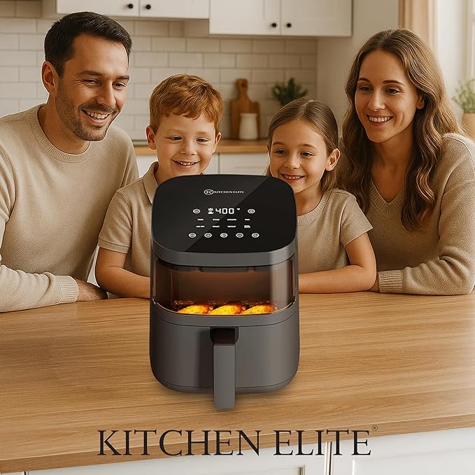 Kitchen Elite Digital Air Fryer Oven with Viewing Window and 8 Presets, 4 Quart, Touchscreen Cooker, Precise Temp Control, Elegant Gray