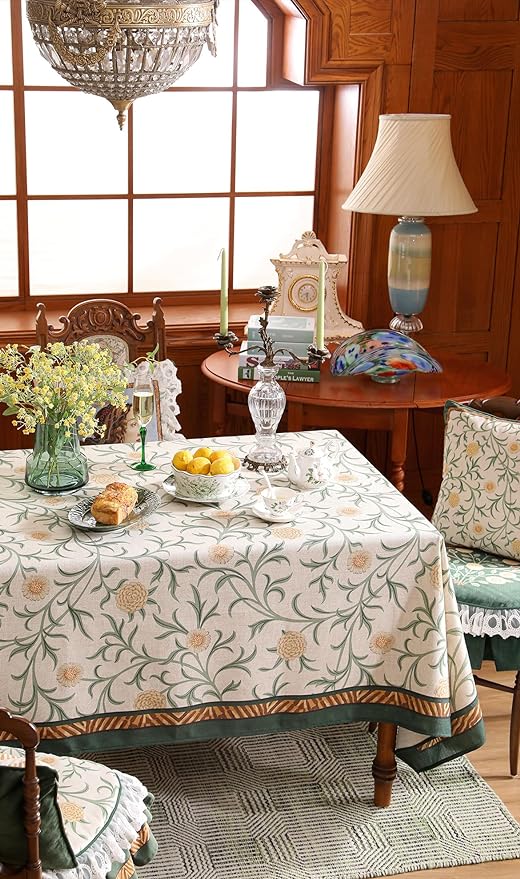 patdrea Designer French Linen Table Cloth for Rectangle Table,Vintage Fall Decorative Tablecloth,Floral Decoration Cover for Kitchen Dining Christmas,Tea Party,Thanksgiving,55"x87"-Littledaisy
