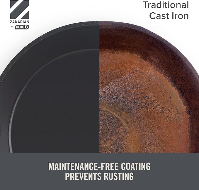 Zakarian x Dash Nonstick Cast Iron Grilling and Roasting Pan - Oven-Safe Cookware - Titanium Ceramic Nonstick Coating - Great for Roasting Veggies, Meats, and More - Gray, 11-Inch