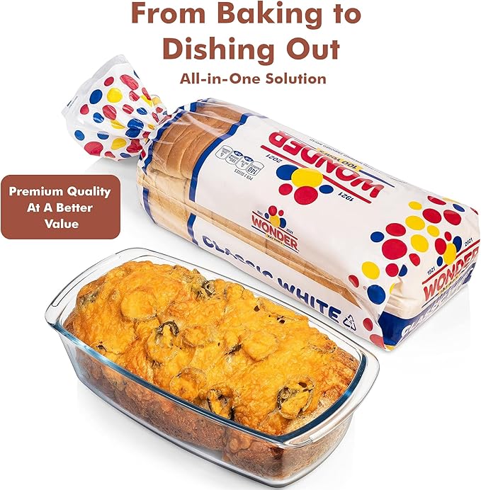 Razab LARGE 7.6 Cups/1800 ML/1.9 Qt Glass Loaf Pan with Lids - Meatloaf Pan BPA free Airtight Lids Grip Handle Easy Carry, Microwave and Oven Safe - Loaf Pans For Baking Bread, Cakes, Glass Loaf Pan