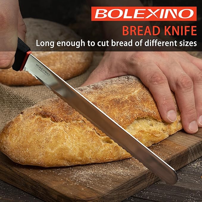 12 Inch Wavy Edge Serrated Bread Knife With Non-Slip Softgrip, Sharp & Long Blade For Homemade Bread, Crusty Breads, Cake, Bagel, Japanese High Carbon Stainless Steel