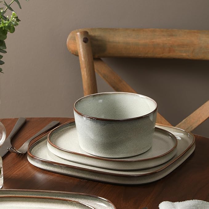 Stone Lain Cairo 24-Piece Dinnerware Set Stoneware, Plates and Bowls Set, Microwave and Dishwasher Safe, Includes Dinner and Salad Plates, Cereal Bowls, Dishes for 8, Grey
