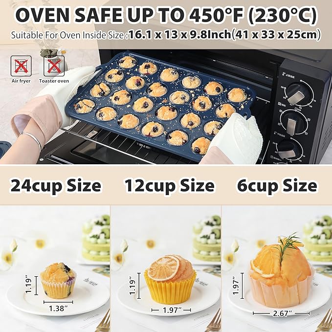 Mini Silicone Muffin Pan with Metal Frame, Non Stick Silicone Cupcake Pan with Handles 24 Cup, BPA Free Silicon Muffin Tin Tray Small for baking, egg bites, Cupcake Mold Grey
