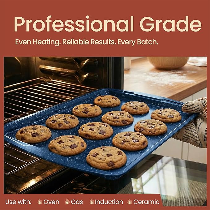 BAKKEN Kitchen Baking Pan Set - Nonstick Blue Marble Coating, Commercial Grade Carbon Steel Bakeware Sets, Baking Kitchen Essentials, PFOA, PFOS, PTFE Free, Oven Safe Tray (Up To 450° F), Set of 6