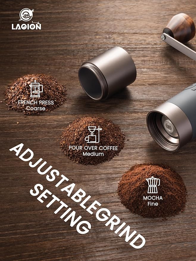 LAOION L6 Manual Coffee Grinder with Straight Handle, Hand Coffee Grinder for Espresso, Moka, Drip, French Press with External Adjustment Ring, Precision-Consistent Stainless Steel Conical Burr