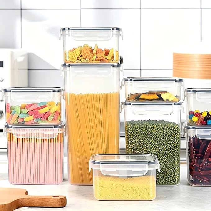 28 Pack Airtight Food Storage Containers with Lids, BPA Free Clear Pantry Storage Container for Kitchen Food Pantry Organizers and Storage, Plastic Pantry Organiser for Cereal,Flour and Sugar