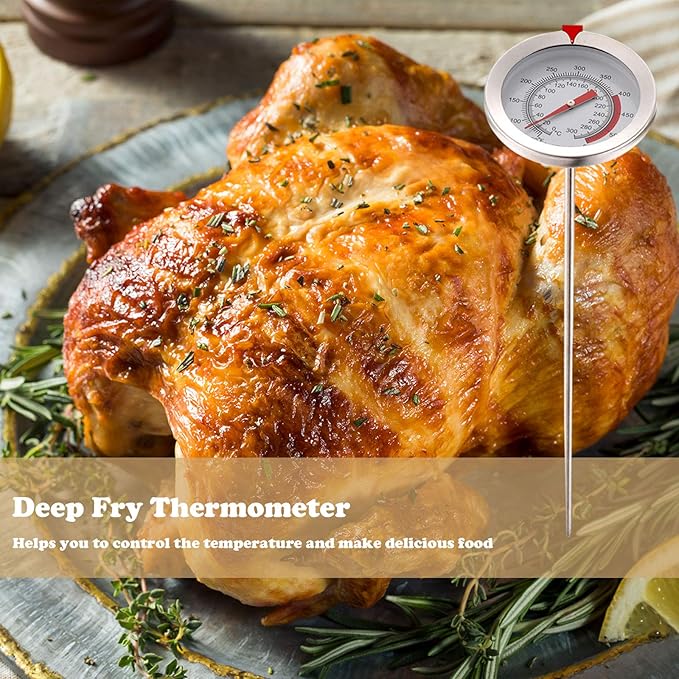 Weewooday 2 Pcs Stainless Steel Turkey Fryer Thermometer with Pot Clip 12 15 Inch Long Deep Fry Thermometer Instant Read 2.1 Inch Dial Weatherglass for Candy BBQ Oil Grill Beef Meat Kitchen Cooking