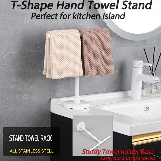 GERZWY SUS 304 Stainless Steel Free Standing Modern Hand Towel Holder Countertop Towel Ring, White
