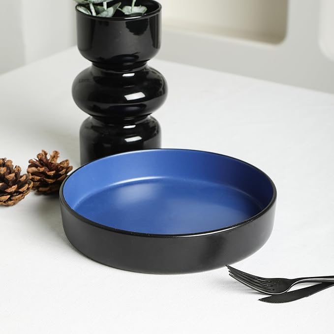 Stone Lain Albie Stoneware Bowl Set, 4-Piece Pasta Bowls for Kitchen, Ceramic Serving for Noodles, Fruit, Cereal, Dinner - Microwave & Dishwasher Safe, Black
