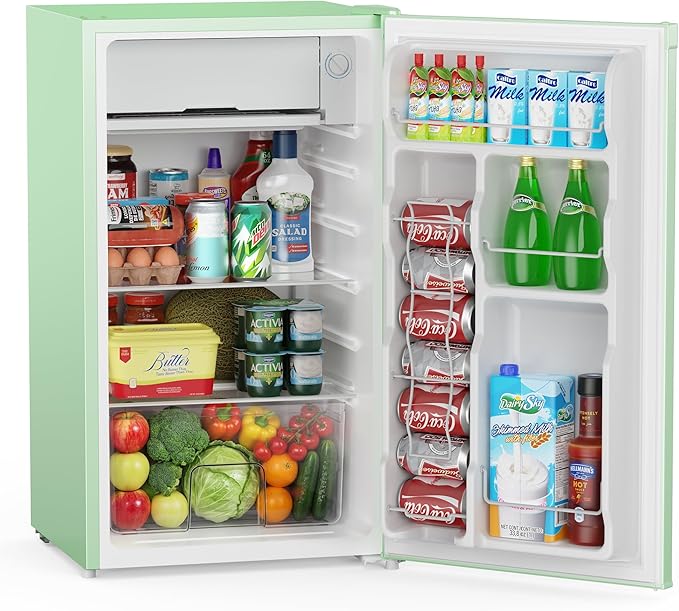 Upstreman 3.2 Cu.Ft Mini Fridge with Freezer, Single Door Mini Fridge, Dorm Fridge, Adjustable Thermostat, Mini Refrigerator for Bedroom, Office, Dorm, Green-BR321