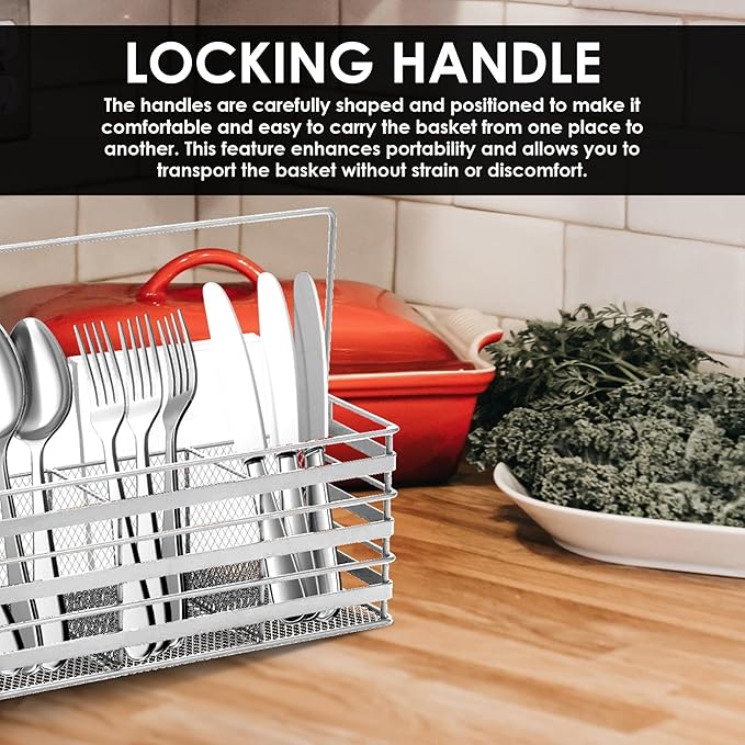 Stainless Steel Utensil Basket,Dishwasher , Flatware Basket, Kitchen, Countertop, Office, Camping, Outdoors, and Restaurants, 4-Compartment, Silver