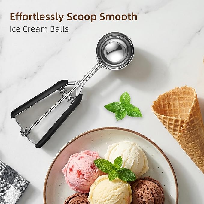 Large Ice Cream Scoop 65MM, Trigger Release Stainless Steel Cookie Scoop, Portion Scoop 2.82 oz/80ml, Commercial Food Disher, for Portion Control, Cookie Dough, Cupcake Batter (5.3 Tablespoon)