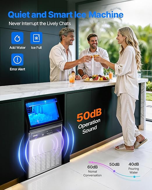 VEVOR Commercial Ice Maker Machine 120 lbs/24H, Under Counter Ice Maker with 33 lbs Storage Bin 45 Cubes in 8-10Mins, Stainless Steel &Freestanding Ice Machine with LED Display for Home Bar Cafe