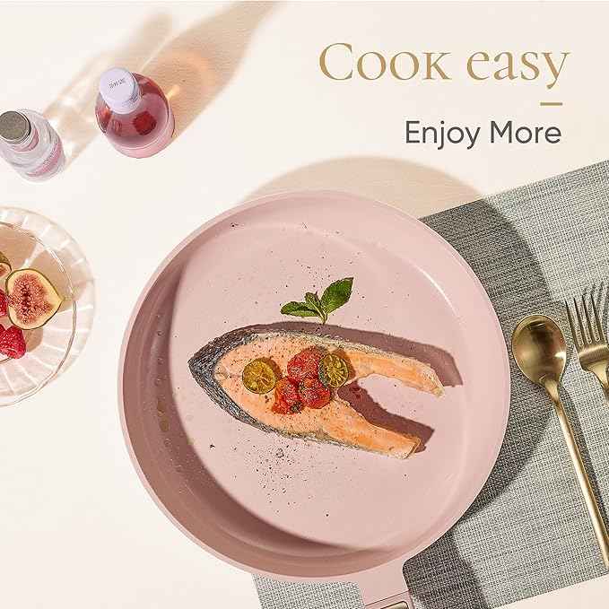 CAROTE Ceramic Cookware Set Nonstick, 14pcs Pots and Pans Set Nonstick, Non-Toxic & PFAS-Free, Dishwasher, RV/Camping Cookware Set, Cooking Pots with Lids, Pink Blush
