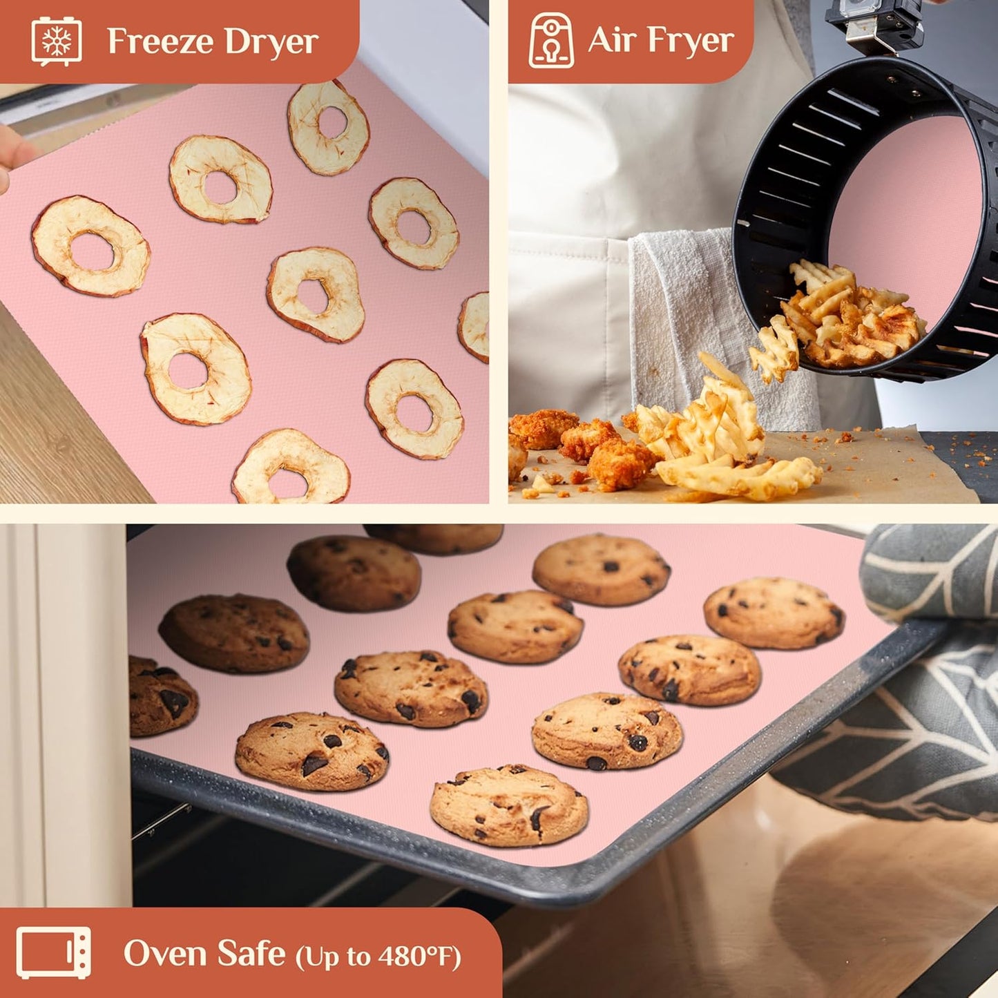 Silicone Baking Mat, 16 IN x 10 FT Free Cutting Baking Sheet, Non-Stick Reusable Dough & Pastry Mat, Non-Slip Silicone Mat Roll for Air Fryer Liner, Freeze Dryer, Oven Baking Pan, Kitchen Counter