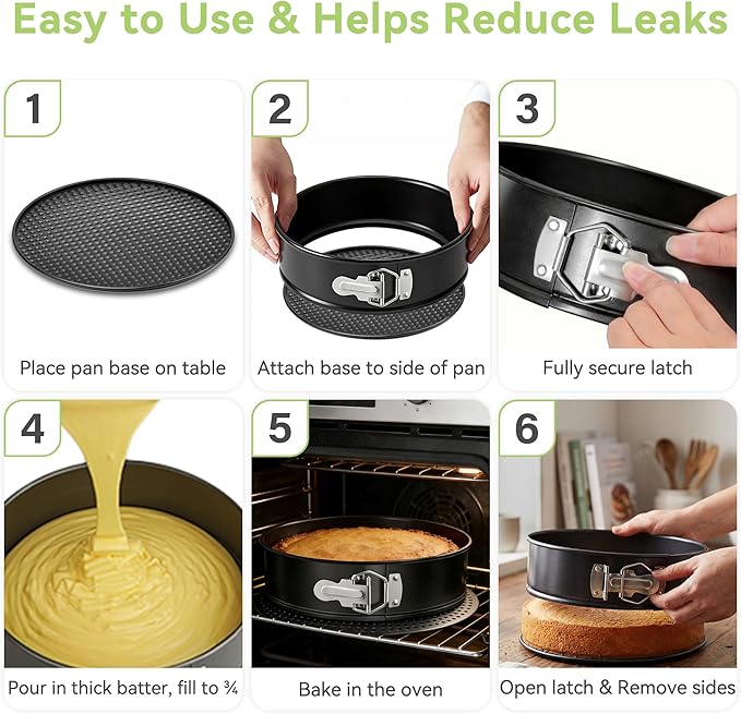 USLAI Springform Pan, 6+8+10 Inch Nonstick Cheesecake Pan with Removable Bottom, Easy to Clean, Ideal for Baking Cakes, Pies and Quiches - Set of 3