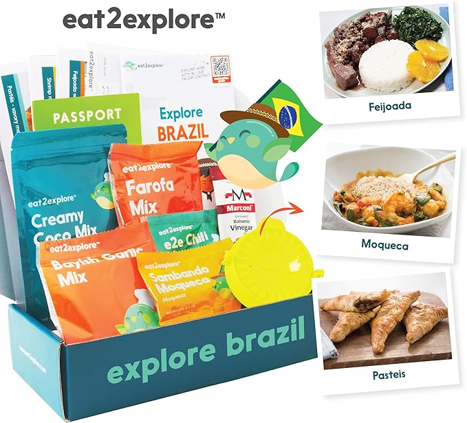 eat2explore Cooking Kits for Kids 15 Pcs – Interactive & Educational Kids Cooking Sets Real for Ages 5 and Up,3 Recipe Cards & Global Ingredients – Fun for Young Chefs (Brazil Edition)