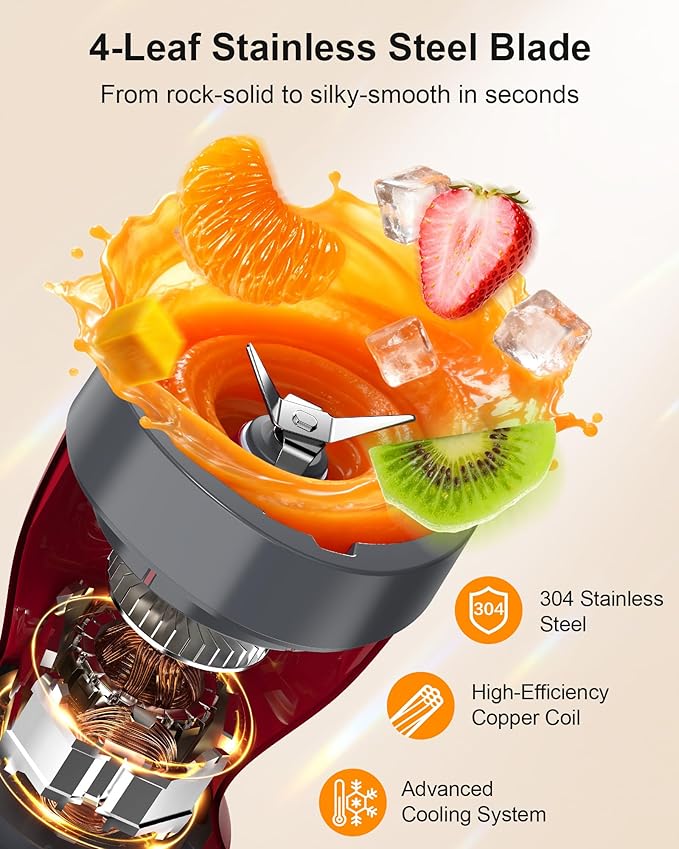 Smoothie Blender, 650W Personal Blenders for Shakes and Smoothies with Grinder Cup & 2 BPA-Free Portable Cups (20oz+14oz), Portable Blender for Juices, Smoothies Maker for Kitchen, Red