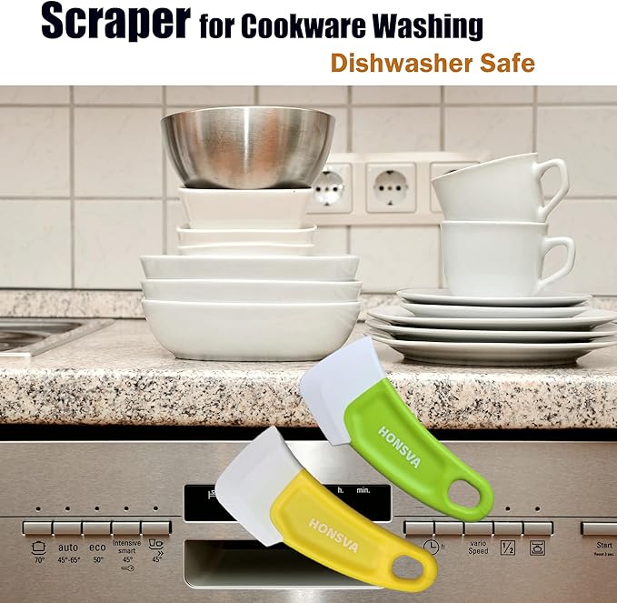 Silicone Dish Scraper to Kitchen Cleaning for Pans, Pots, Bowls, Non-stick Scraping Spatulas Tool,3 Pcs (Yellow, Green and Red)