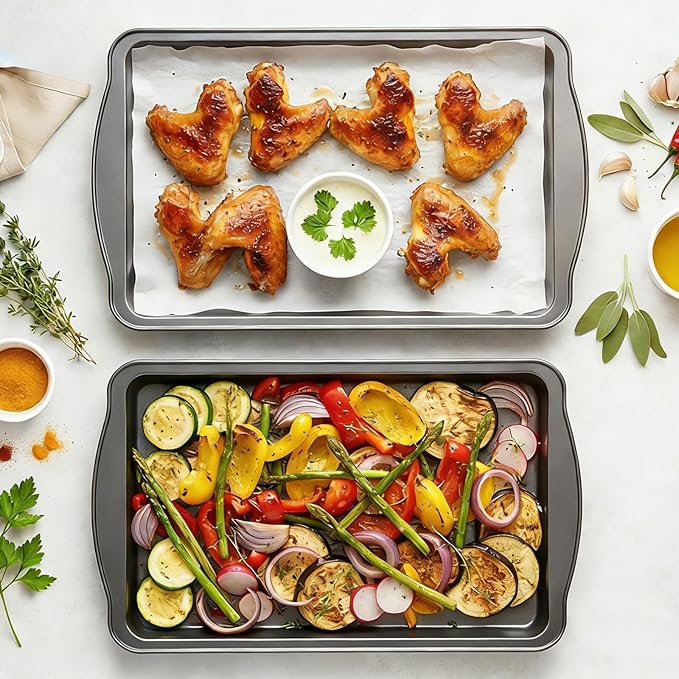 Baking Sheet Set of 2-17" x 11" x 0.5" Carbon Steel Cookie Sheet for Baking, Nonstick Baking Pan with Dual Handles, Rust & Warp Resistant, Perfect for Baking, Roasting, and More