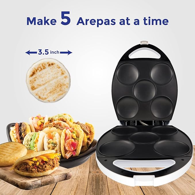 Electric Arepa Maker and Mini Pancake Maker by StarBlue with FREE Arepa Recipes eBook - Quick and making 5 Venezuela and Colombia styles Arepas in 6 minutes AC 120V 60Hz 1200W