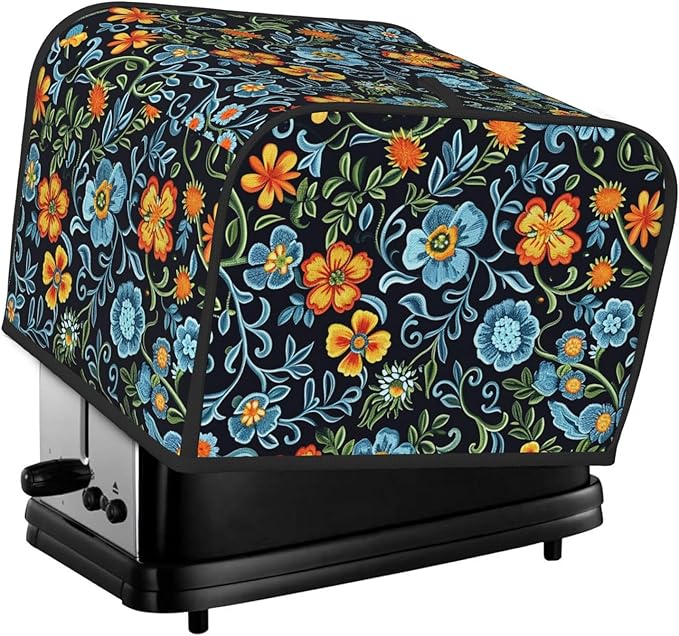 Blue Floral Covers for 4 Slice Toasters,Cute Country Bread Machine Cover with Handle,Washable Stain Resistant Kitchen Small Appliance Cover Dining Decor