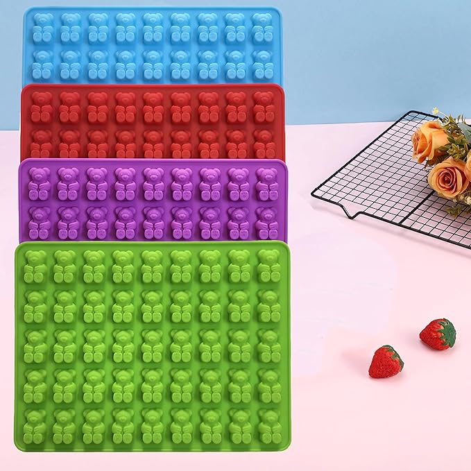 Gummy Candy Molds - 4Pcs Silicone Gummy Bear Molds With 2pcs Dropper,Non-stick and Bpa Free for Mini Candy Chocolate Gummies Baking