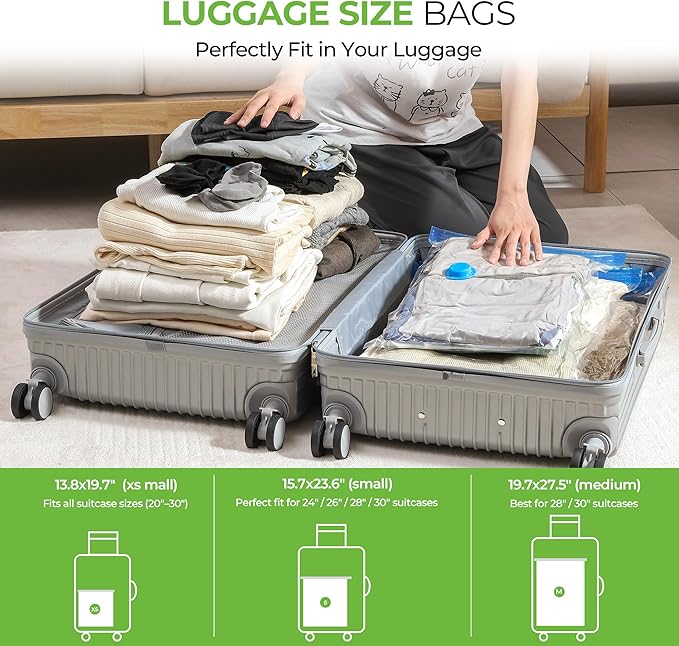 Vacuum Storage Bags for Travel - 12 Pack Compression Packing with Wireless Electric Pump for Luggage Vacuum Seal Bags for Clothes Suitcase Space Saver Organizer 4 XSmall/4 Small/4 Medium