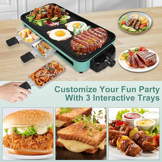 1500W Electric Indoor Grill,2 in 1 Smokeless Indoor Grills,Portable Korean BBQ Raclette Table Grill for Kitchen with Net & Non-Stick Cooking Removable Plate 5 Temperature Control,Dishwasher Safe