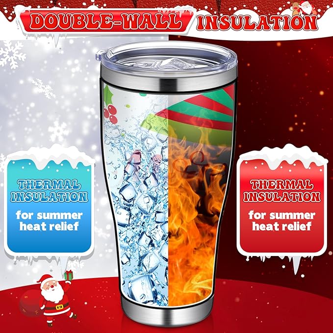 Mifoci 6 Pcs Christmas Tumblers 30oz Stainless Steel Christmas Travel Coffee Cup Double Insulated Vacuum Tumbler with Lid Straw Santa Claus Holiday Mug Gifts for Coworker Team Teacher(Classic)