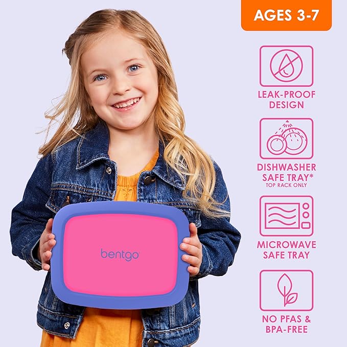 Bentgo Kids Bento-Style 5-Compartment Leak-Proof Lunch Box - Ideal Portion Sizes for Ages 3 to 7 - Durable, Drop-Proof, Dishwasher Safe, PFAS & BPA-Free & Made with Food-Safe Materials (Fuchsia)
