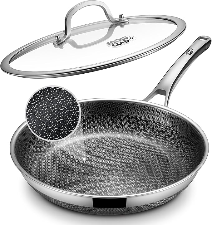 Non Stick Frying Pans, 12-inch with Lid, Hybrid Frying Pans Nonstick Upgrade,non stick Skillets Stainless Steel, Dishwasher & Oven-Safe, Induction Compatible Cooking Pan, PFOA Free Cookware