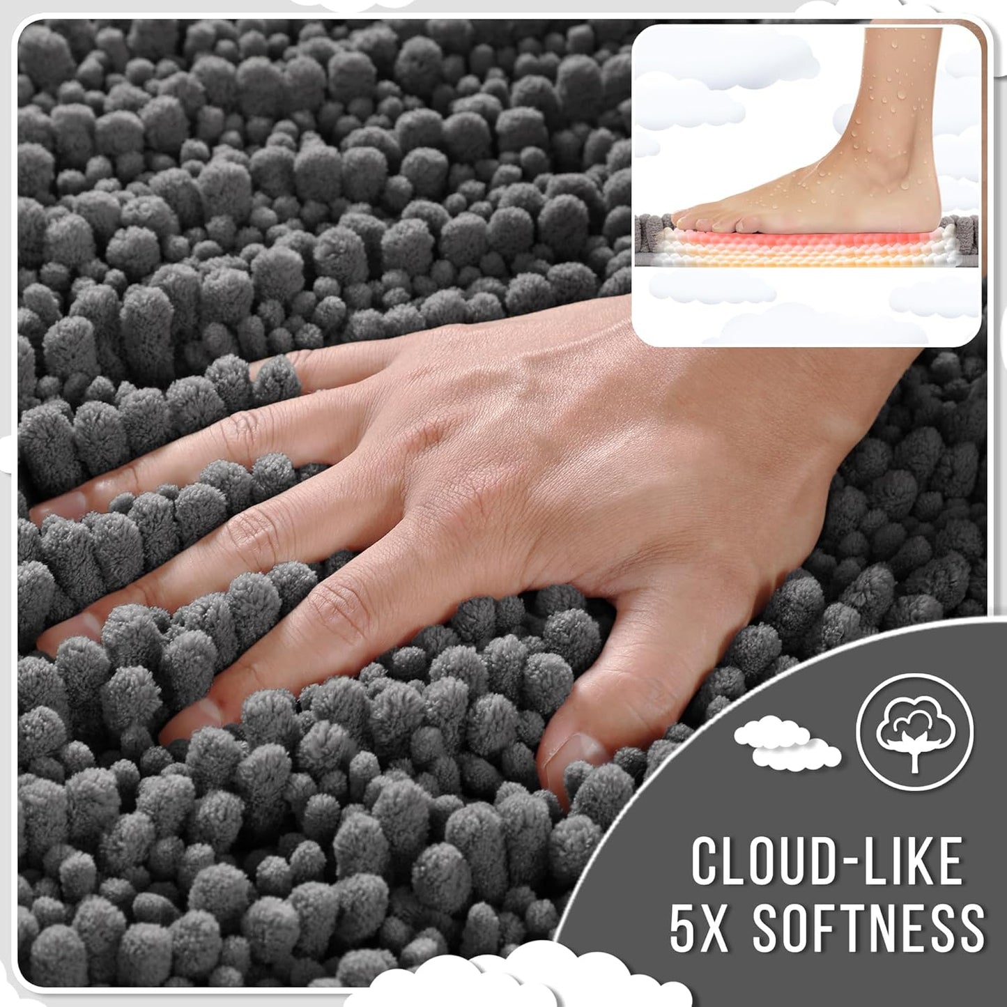 Yimobra Bathroom Runner Rug 70x24 Inch - Extra Long Non Slip Chenille Bath Mat, Soft & Absorbent, Machine Washable Shaggy Hallway Carpet for Vanity Tub Shower, Dark Gray Home Decor Accessories