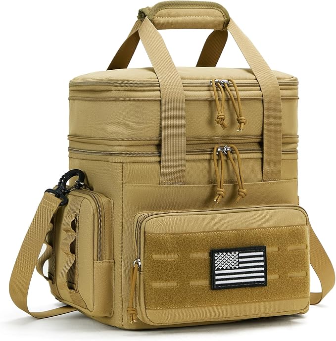 holuxer Tactical Lunch Bag & Lunch Box for Men - Large Double Deck Expandable Insulated Soft Adult Lunchbox for Work - Cooler Bag for Beach, Picnic, Camping,Outdoor，Travel (Brown,16L)