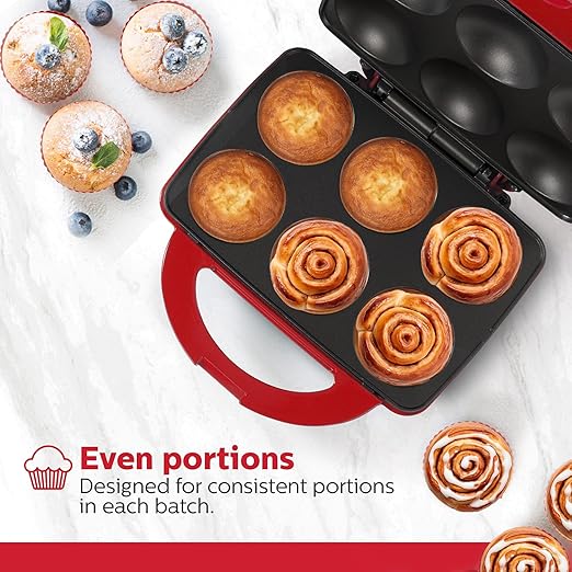 Holstein Housewares Non-Stick 6-Count Electric Cupcake Maker Machine – Bakes 6 Cupcakes, Muffins, Pizza Cups, Cinnamon Buns – Perfect for Gifts, Birthdays, Holidays, or Bake Sales, Red