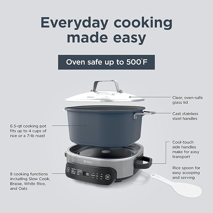 Ninja MC1101 Foodi Everyday Possible Cooker Pro, 8-in-1 Versatility, One-Pot Faster Cooking Replaces 10 Tools, Family-Sized Capacity with Adjustable Temp Control, 6.5 quarts, Midnight Blue