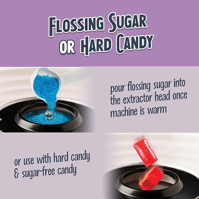 Nostalgia Vintage Hard and Sugar Free Candy Countertop Cotton Candy Maker, Includes 2 Reusable Cones And Sugar Scoop – Lavander