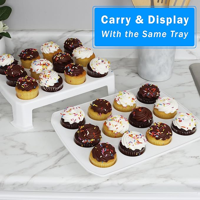 Extra Tall Cupcake Carrier 24 Count, 24 Cupcake Holder with Lid -Spacious 3.5” Tall Tiers Accommodate 24 Tall Frosted Cupcakes, Won't Smush! Cupcakes Containers Muffin Storage Container/Muffin Holder
