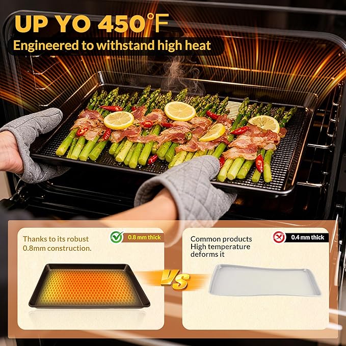Professional Non-Stick Baking Sheets Set, 3-Piece Heavy Duty Carbon Steel Cookie Sheets with Oven Safe & Even Heating for Baking, Roasting, Cooking (Black)